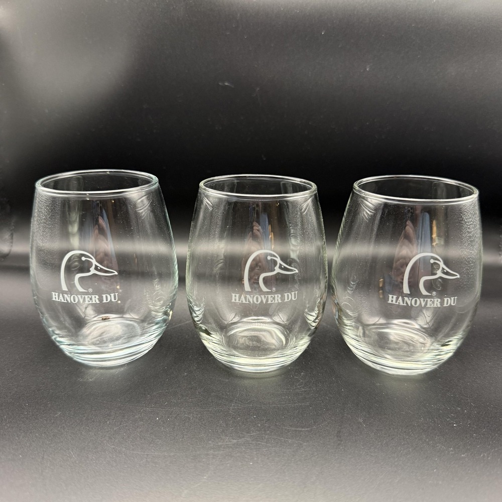 Hanover DU Stemless Wine Glasses Set Of 3 Clear Duck Logo Ducks Unlimited